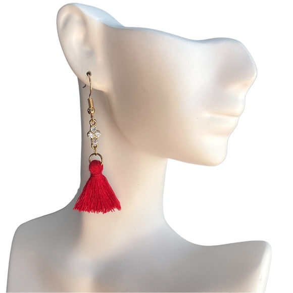 Rhinestone Tassel Earrings - Picture 3 of 7